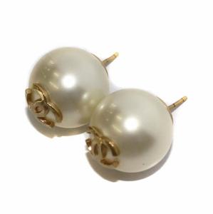 CHANEL B16 V ココマーク ビッグパール ピアス 白