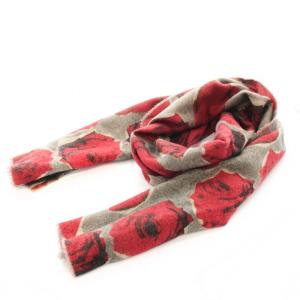 ストール マフラー ドット 薔薇 ウール シルク混 グレー 赤 レッド