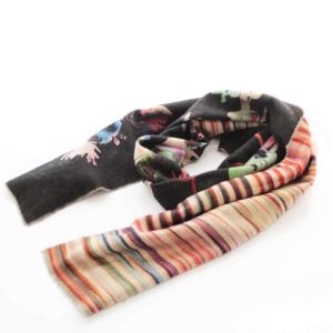 ストール マフラー ストライプ 花柄 ウール カシミヤ混 マルチカラー