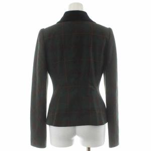 Lois CRAYON ラウンドカラージャケット シングル 6B チェック フリル ウール カシミヤ混 M 緑 グリーン 茶 ブラウン マルチカラー