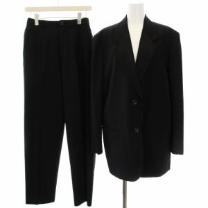 セットアップ スーツ テーラードジャケット シングル 2B 衿サテン スラックス L ブラック