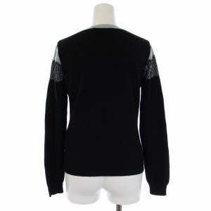 VALENTINO ニット カーディガン 長袖 バイカラー レース 柄 ウール カシミヤ S 黒 ブラック 水色