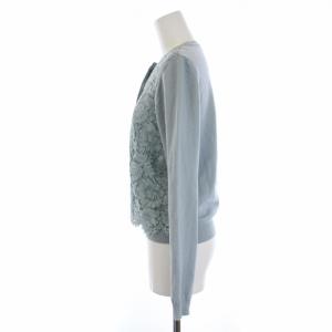 VALENTINO カーディガン 長袖 レース 柄 切替 ウール カシミヤ S 水色