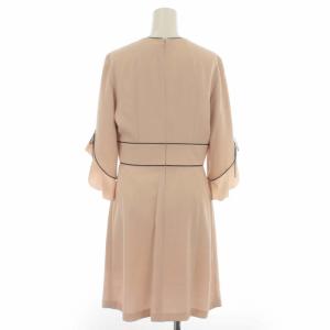 PAULE KA ワンピース ひざ丈 フレアスリーブ リボン 七分袖 38 M ピンクベージュ 黒 ブラック