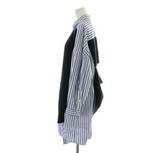 ENFOLD 20AW ハイゲージWOOLシャツコンビニットセーター ブラウス 長袖 重ね着風 36 S 紺 ネイビー 水色 ライトブルー