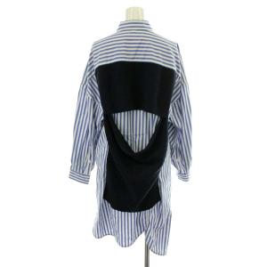 ENFOLD 20AW ハイゲージWOOLシャツコンビニットセーター ブラウス 長袖 重ね着風 36 S 紺 ネイビー 水色 ライトブルー