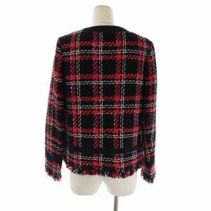 Diagram GRACE CONTINENTAL 21AW チェックツイードジャケット シングル ノーカラー カットオフ 金ボタン ウール混 36 S 黒 ブラック 赤 レッド