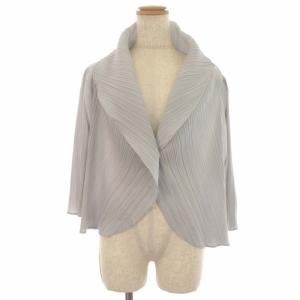 イッセイミヤケ カーディガン ボレロ カットソー ビッグカラー プリーツ 五分袖 3 L ライトグレー