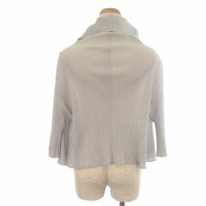 PLEATS PLEASE ISSEY MIYAKE イッセイミヤケ カーディガン ボレロ カットソー ビッグカラー プリーツ 五分袖 3 L ライトグレー