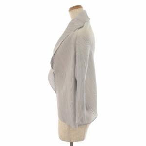 PLEATS PLEASE ISSEY MIYAKE イッセイミヤケ カーディガン ボレロ カットソー ビッグカラー プリーツ 五分袖 3 L ライトグレー