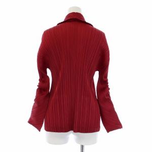 PLEATS PLEASE ISSEY MIYAKE イッセイミヤケ ジャケット カーディガン 長袖 変形 プリーツ シャーリング 3 L レッド