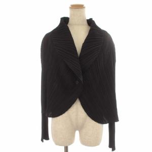 イッセイミヤケ カーディガン ボレロ カットソー ビッグカラー プリーツ 長袖 4 ダークブラウン