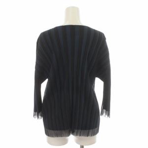 PLEATS PLEASE ISSEY MIYAKE イッセイミヤケ カーディガン ストライプ プリーツ レイヤード 七分袖 3 紺 黒