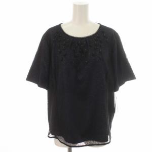 ブラウス シャツ クルーネック 総レース プルオーバー 大きいサイズ 半袖 17+ 3XL 黒 ブラック 紺 ネイビー