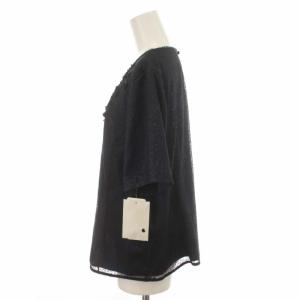 Leilian ブラウス シャツ クルーネック 総レース プルオーバー 大きいサイズ 半袖 17+ 3XL 黒 ブラック 紺 ネイビー