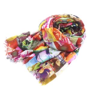 ストール マフラー 総柄 サル 絹 シルク混 F マルチカラー