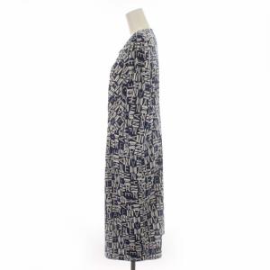 Leilian カシュクールワンピース 総柄 ひざ丈 大きいサイズ 七分袖 15+ XXL 紺 ネイビー 白 ホワイト