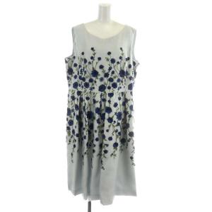 NEMIKA ワンピース ミモレ ロング ノースリーブ 花柄 刺繍 チュール 大きいサイズ 15+ XL 水色 ライトブルー