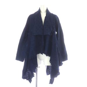 カーディガン レース ショールカラー ロング 長袖 麻 リネン 0 XS 紺 ネイビー