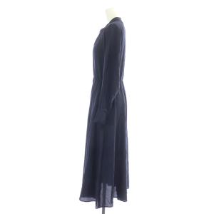 ANAYI 20SS シャツワンピース ロング マキシ フレア ギャザー 長袖 スリットネック リボン 36 S 紺 ネイビー