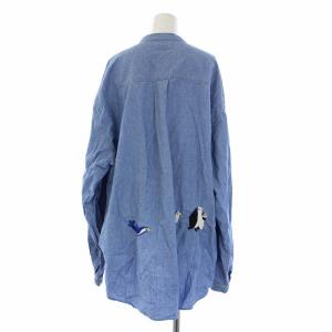 KAPITAL シャンブレー バンドカラーBIGシャツ ブラウス デニム ペンギン刺繍 長袖 3 L 青 ブルー
