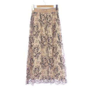 ANAYI 20AW フラワーリバーレースロングスカート マキシ フレア シアー シースルー 花柄 絹 シルク 36 S ピンク 黒 ブラック