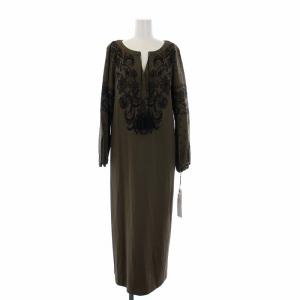 17AW カフタン刺繍ワンピース ロング 長袖 38 M カーキ 17431081
