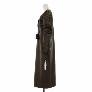GRACE CONTINENTAL 17AW カフタン刺繍ワンピース ロング 長袖 38 M カーキ 17431081