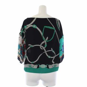 Diagram GRACE CONTINENTAL 19AW パッチワークスカーフトップ ブラウス カットソー 五分袖 総柄 ボートネック 36 S 黒 緑 ブラック グリーン