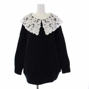 21AW ドルマンパフ袖裏毛トップ スウェット トレーナー 長袖 レース襟 36 S 黒 ブラック 0321342205