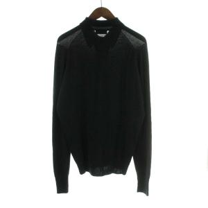 JOHN SMEDLEY ニット セーター ポロシャツ 長袖 ウール L 黒 ブラック