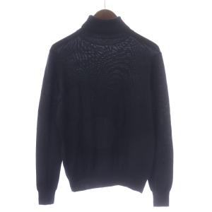 Paul Stuart ニット セーター タートルネック 長袖 ロゴ刺繍 ウール M 黒 ブラック