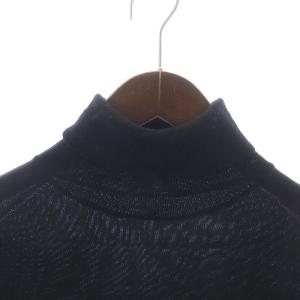 Paul Stuart ニット セーター タートルネック 長袖 ロゴ刺繍 ウール M 黒 ブラック