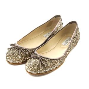 ANTIQUE GOLD バレエシューズ フラットシューズ リボン グリッター ラウンドトゥ 36 23.0cm 茶 ブラウン