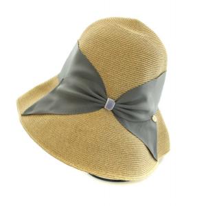 Athena New York 近年モデル ストローハット 帽子 リボン ロゴプレート ベージュ グレー