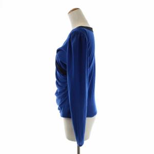 Christian Dior ヴィンテージ カットソー カシュクール プルオーバー 長袖 バイカラー ウール M 青 ブルー 黒 ブラック
