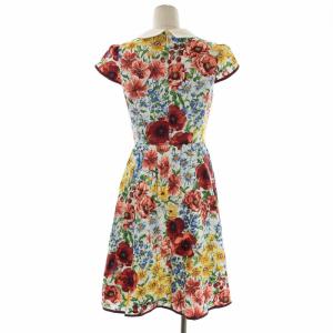 Lois CRAYON タックフレアワンピース ひざ丈 半袖 襟付き ガーデンプリント 花柄 M 赤 レッド マルチカラー