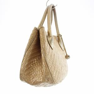 FURLA トートバッグ ハンドバッグ イントレチャート 編み込み ロゴチャーム レザー ベージュ ゴールド