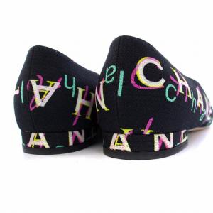 CHANEL ココマーク パンプス ローヒール チャンキーヒール スクエアトゥ ロゴ 37C 黒 G34785