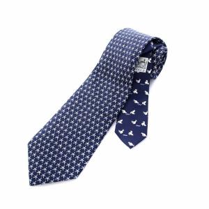 ネクタイ 総柄 絹 シルク100％ 紺 ネイビー