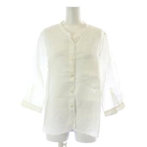 ブラウス シャツ 七分袖 ノーカラー シアー シースルー 麻 リネン 2 M 白 ホワイト