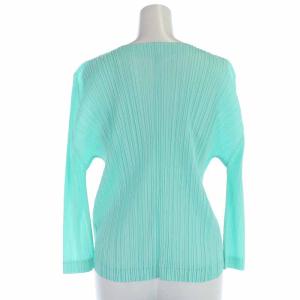 PLEATS PLEASE ISSEY MIYAKE イッセイミヤケ ノーカラージャケット ジップアップ プリーツ 七分袖 3 ライトグリーン