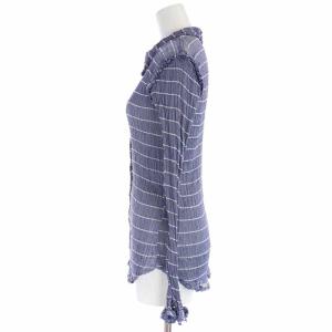 me ISSEY MIYAKE ブラウス シャツ シアー シースルー ボーダー シワ加工 長袖 青 ブルー 白 ホワイト