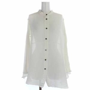 ブラウス シャツ バンドカラー シアー シースルー 長袖 白 ホワイト