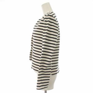 franche lippée ブラック Black ノーカラージャケット ニット ボーダー スカラップ パールボタン 長袖 M 白 ホワイト 黒 ブラック