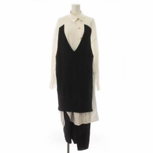21SS KNIT×SHIRT DRESS シャツワンピース 変形 M ホワイト ブラック