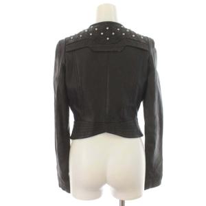 Lois CRAYON ライダース シングル レザージャケット 革ジャン ラムレザー 羊革 スタッズ ノーカラー 総裏地 アウター M 黒 ブラック