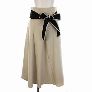 19SS ギャバフレアスカート ロング フレア ウエストリボン 36 S ベージュ オフホワイト