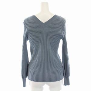 ADORE 20SS ベーシックニット リブ セーター 後ろVネック パフスリーブ 長袖 38 M 青 ブルー