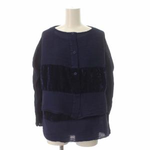 アンサンブル カーディガン カットソー ニット プルオーバー シアー ベルベット プリーツ ボーダー 長袖 紫 パープル M163FK641